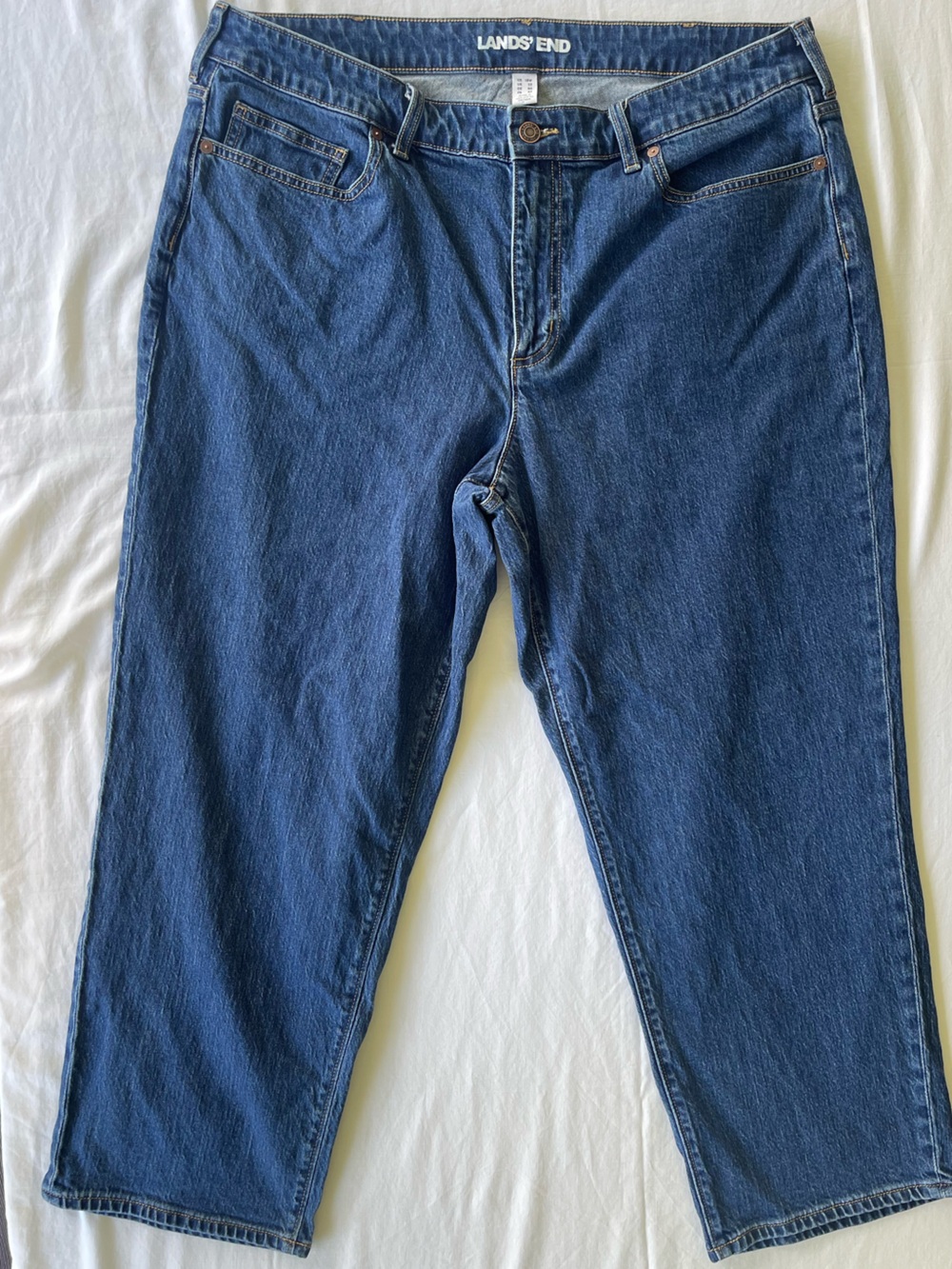 Lands End Womens 18W Straight Leg Jeans Medium Wash Blue Denim High Rise Stretch